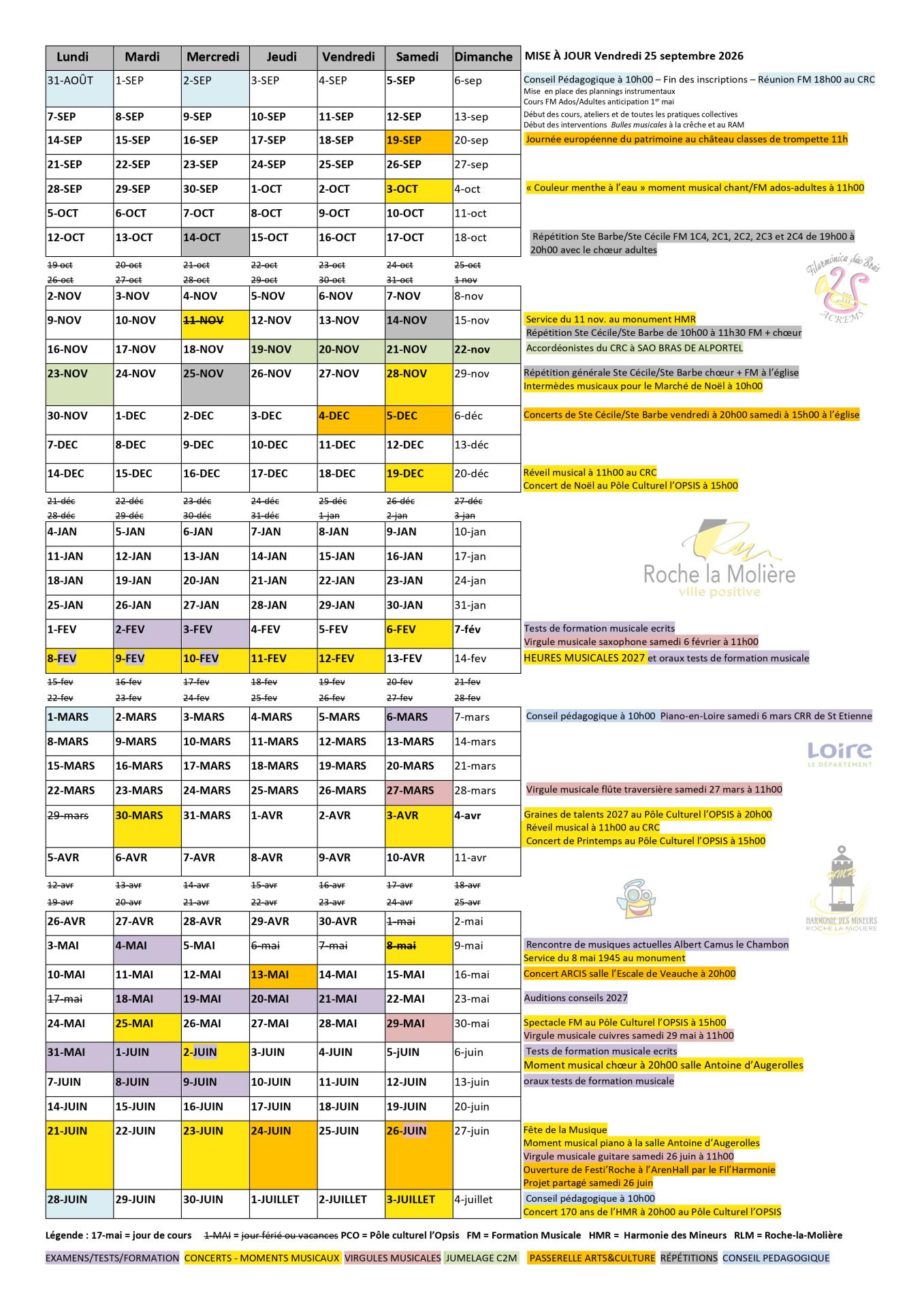 Calendrier 2026 2027